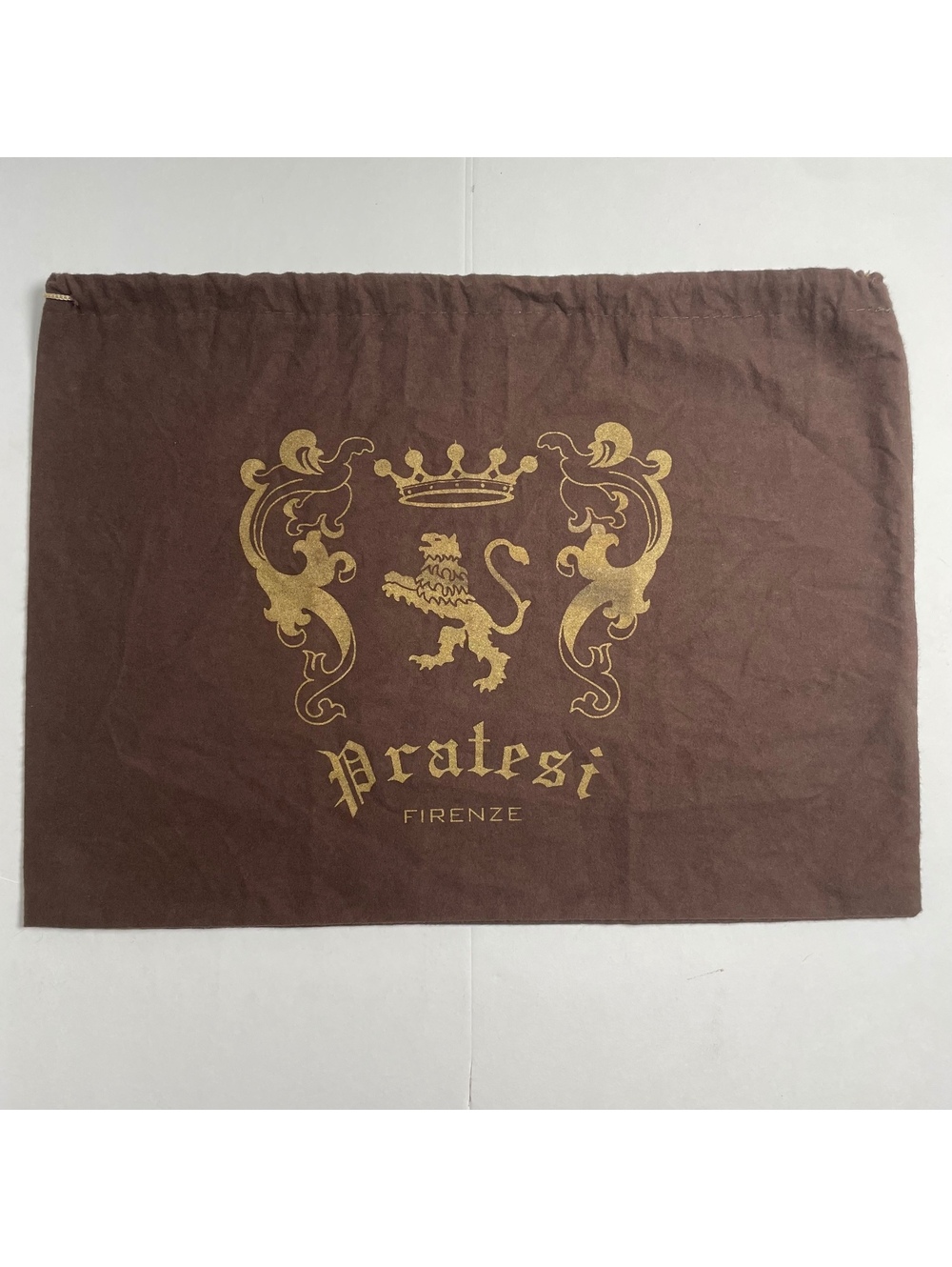 Authentic Pratesi Firenze Dust Bag Chocolate Brown Gold Detail 15x11"